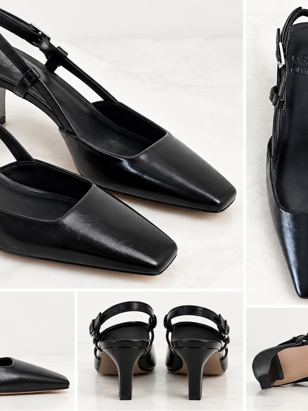 ASOS Black Square-Toe Slingback Heels 7 NWT